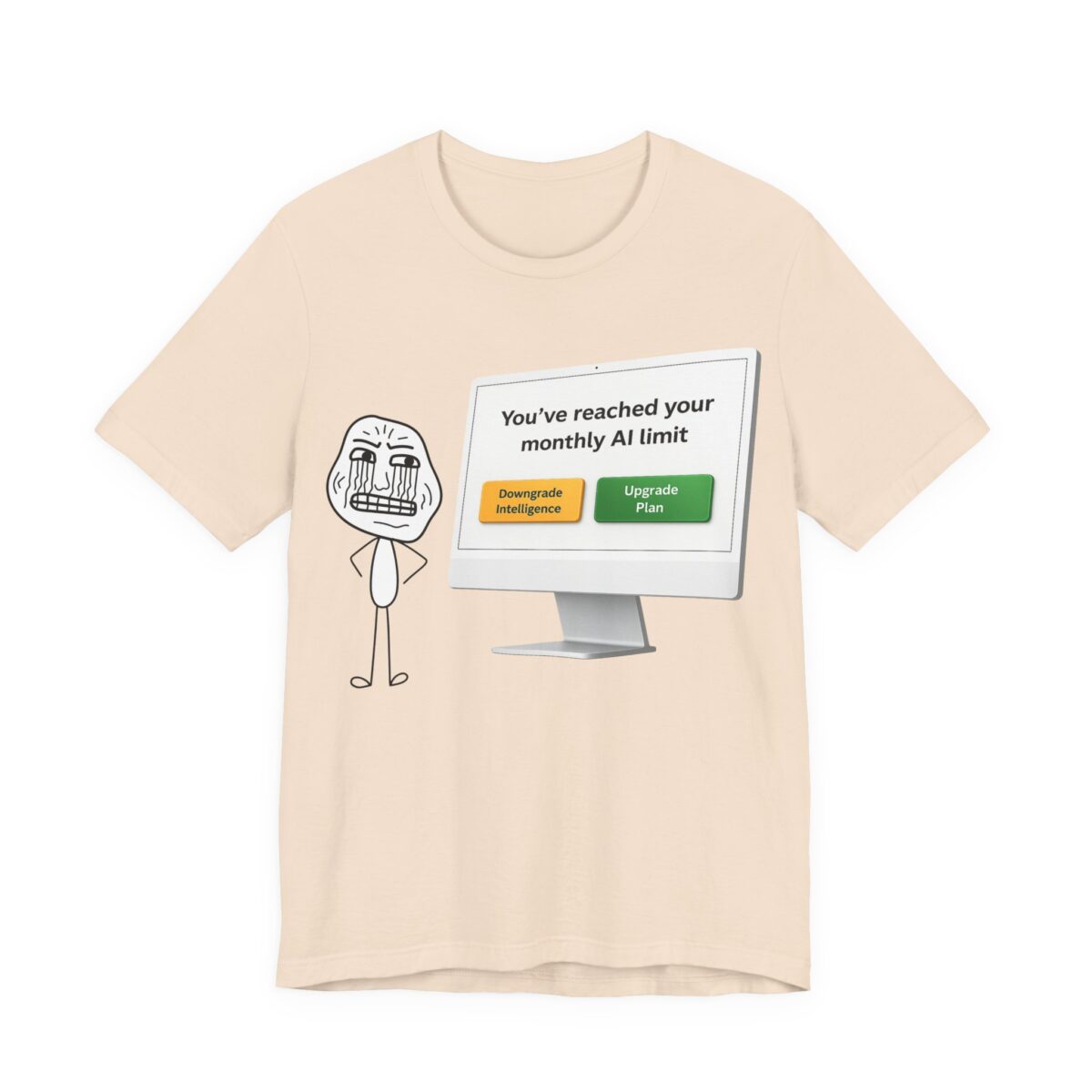 ai monthly limit reached t shirt – funny ai quota exceeded upgrade plan meme tee bella + canvas 3001